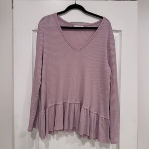Anthropologie Eri + Ali Lavender Peplum Waffle Top Size XL